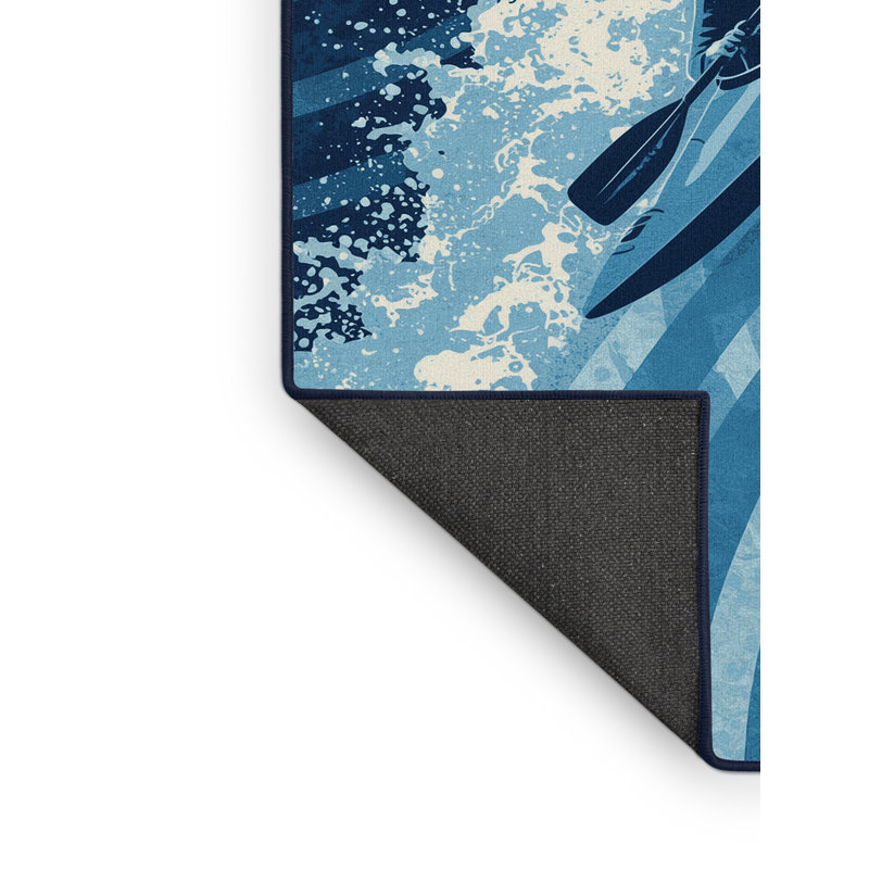 Tapis bleu moelleux et éclectique à motif arc-en-ciel blanc doux et doux Eleni Kayak, 2x4