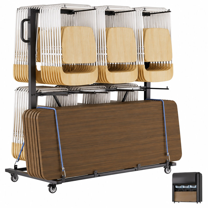Support à chaises pliant avec roulettes, chariot de chaise robuste de 800 lb pour 84 chaises ou 12 tables, chariot de rangement double couche avec housse résistante aux intempéries