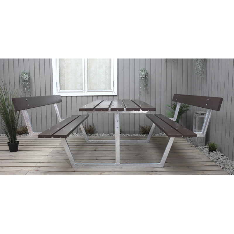 Beather Rectangular Solid Wood Metal Outdoor Dining Table - 444.5 cm W 533.4 cm D, Dark Brown