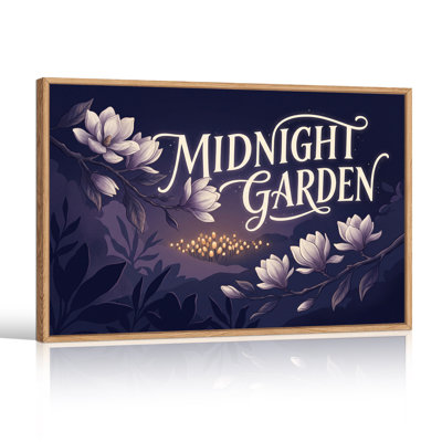 Pale Magnolia Flowers And Glowing Lights In Midnight Garden Canvas Wall Art