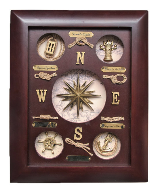 Décoration murale planche à noeds en bois compass rose