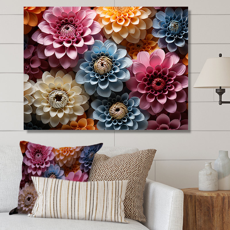 Multicolore Zinnias Mixed Collage II sur toile, Toile tendue, H 24 po x l 32 po x P 1 po
