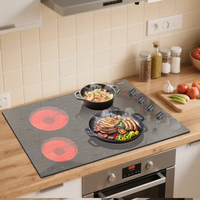 Karinear 4 Burners Electric Cooktop, 30" Built-in electric burner Wooden Pattern, ,6700W High Power, 220-240v