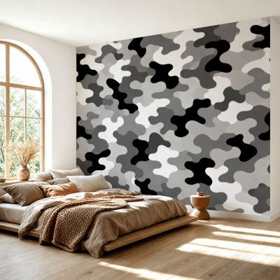 Wall Mural Peel and Stick Wallpaper military camouflage repeats seamless black white hunting Self-Adhesive Removable Contact Paper Wall Decor for Living Room Bedroom 69"H x 96"W