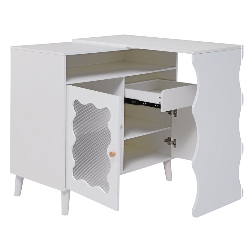 41"-79" Cloud Wave Extendable Sofa Bar Table Cabinet Behind Couch Pub Table with LED
