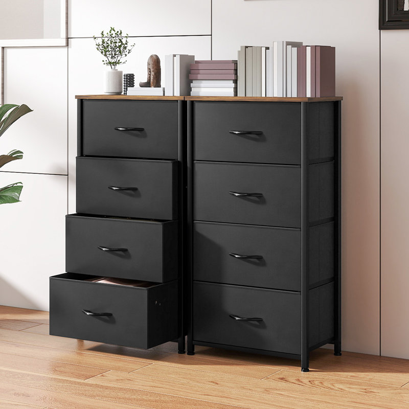  Ensemble 2 pièces commode à 4 tiroirs l 17,7 po avec tiroirs de rangement pliables, Brun / Noir