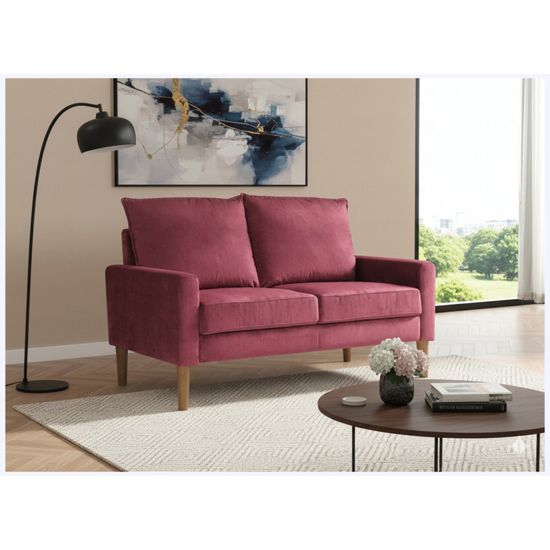 Causeuse moderne à 2 places en velours minimaliste moderne, Burgundy Velvet