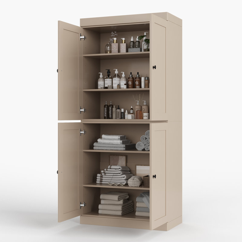 Armoire de rangement 100% bois massif 32 "avec portes Shaker et tablettes réglables, Beige
