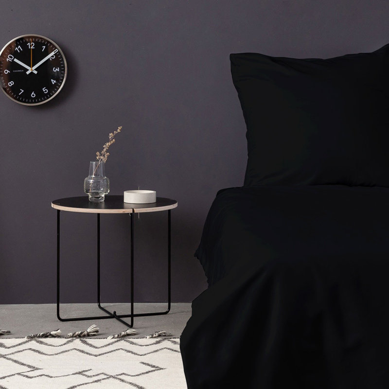 Ensemble de housse de courtepointe en satin, Housse de couette grand + 2 taies d'oreiller, Noir, noir, noir, noir