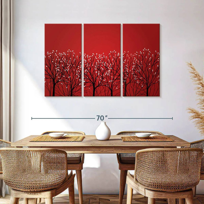 Harnek, forêt rouge abstraite, H 36 po x l 57 po