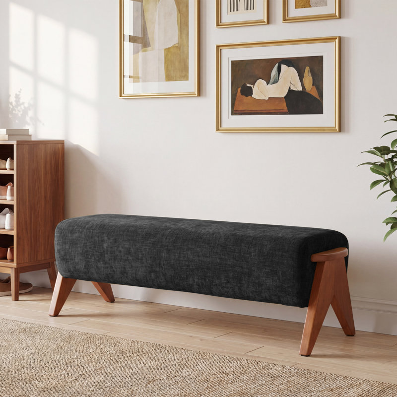 Banc en bois massif multifonctionnel Kyajah, Noir