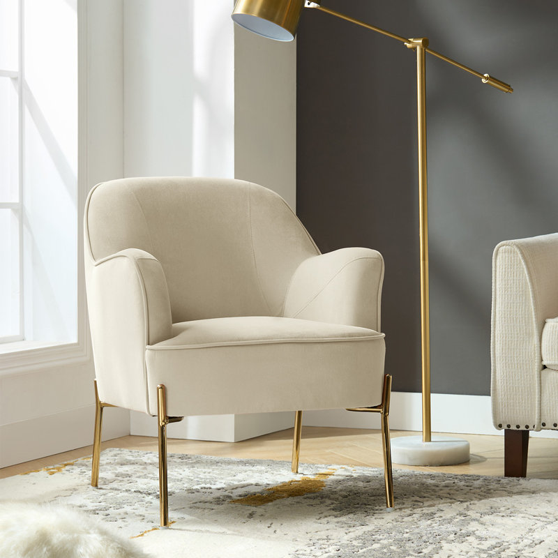 Cleo 26" Wide Contemporary Chair with Recessed Arms, Tan Velvet