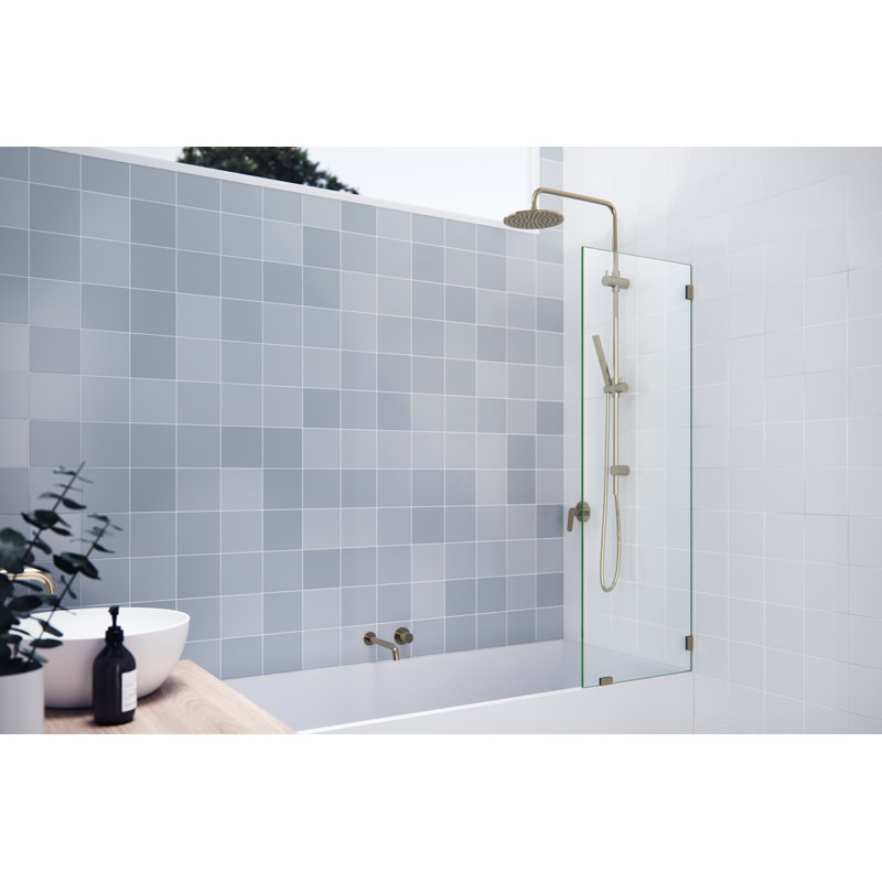 Vela 20 in. x 58.25 in. Frameless Single Fixed Bath Panel, Polished Brass