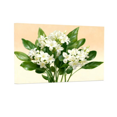 Plantes et fleurs Fleurs blanches avec feuilles vertes sur toile