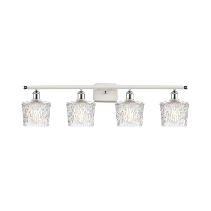 Éclairage pour salle de bain 4 lumières Camire, Blanc/chrome poli, Transparent, Ampoule DEL 6 watts Vinage