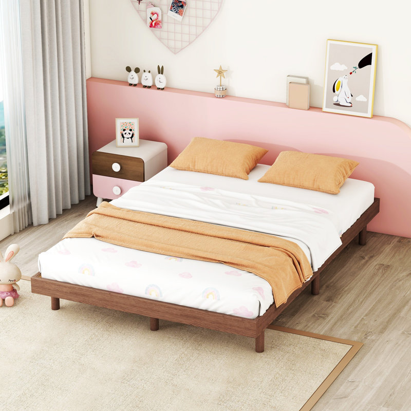 Modern Floating Platform Bed Frame, Full, Walnut