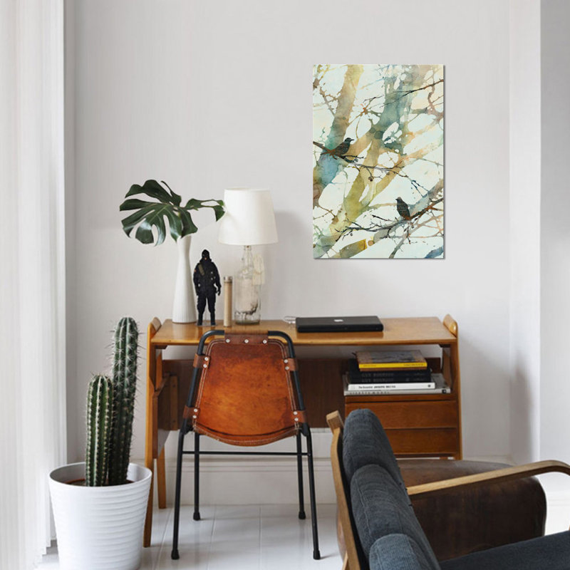 « botanique oiseaux ii », impression sur toile, H 26 po x l 18 po x P 1,5 po, Toile avec cadre noir, Pas de tapis