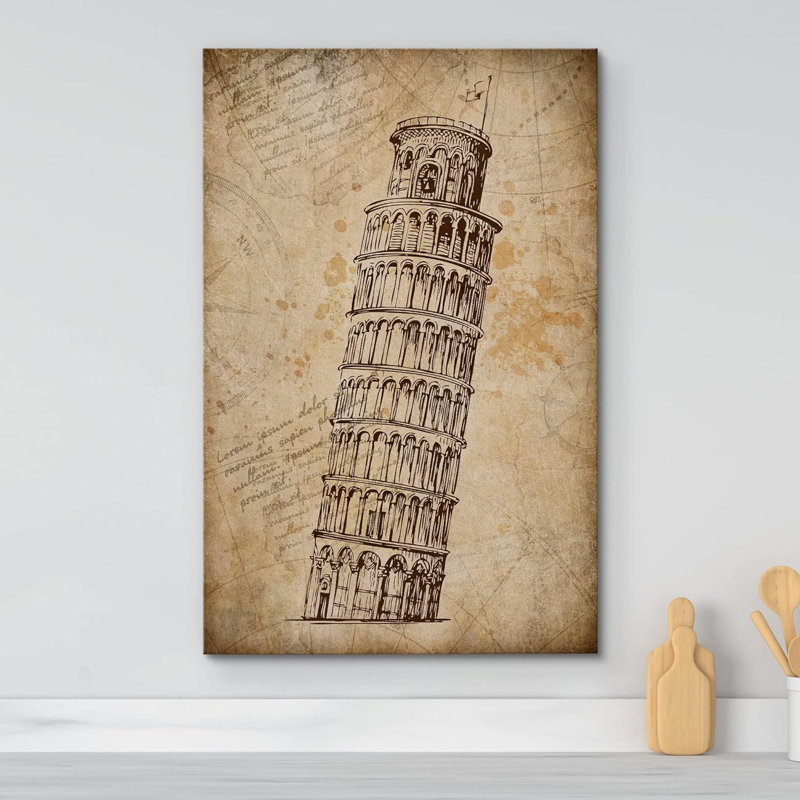 Tour rétro de Pise, Italie, impression sur toile, H 24 po x l 16 po x P 1,5 po