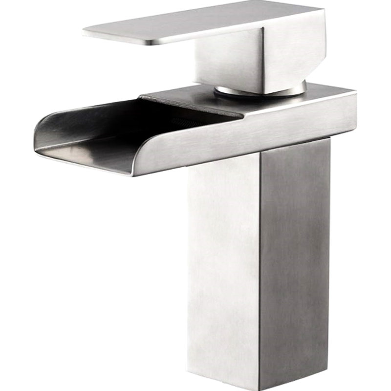 Robinet de salle de bain en nickel brossé - monotrou, poignée élégante
