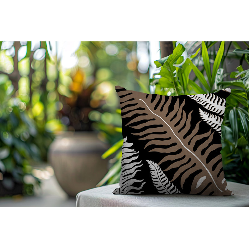 Oreiller carré réversible intérieur / extérieur Glo Wild Ferns, Carré 19 po, Noir