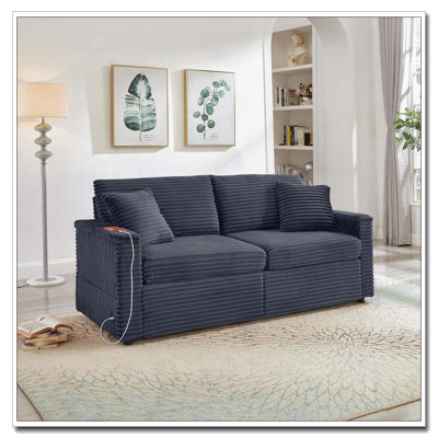 Canapé confortable moelleux en velours côtelé, espace de rangement pour grande causeuse, méridienne moelleuse avec repose-pieds double et plateau de table, convenant pour le repos