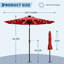 Parasol solaire de 304 cm avec manivelle et inclinaison de 304 cm à DEL - Parasol de patio extérieur à 32 DEL, parasol UPF 50+ avec 8 nervures pour terrasse, cour, piscine et pelouse, rouge-137755537