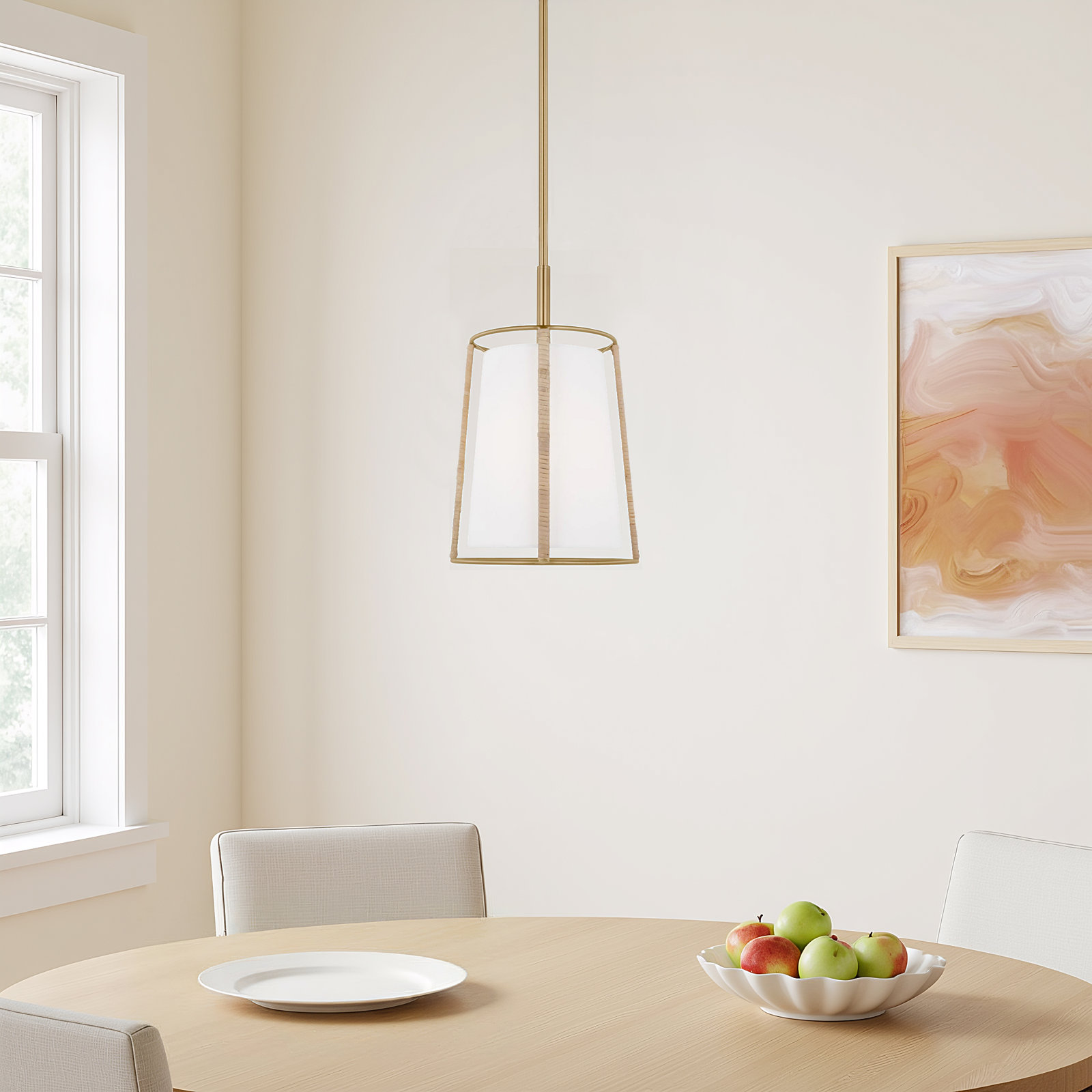 Roanne 1-Light Medium Hanging Shade, Fabric, Satin Brass
