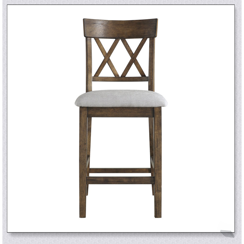 Light Oak Finish Counter Height Chairs Set of 2 with Padded Seats and Double Cross Back for Comfortable Dining