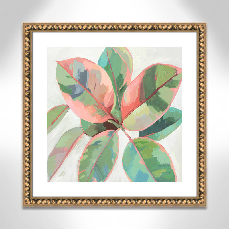 «Pink Ficus II», reproduction d'art, Papier avec cadre à perles dorées, H 24,75 po x l 24,75 po x P 1,13 po