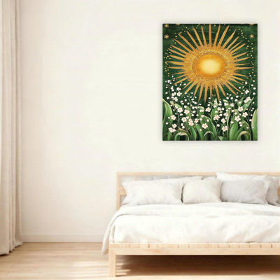 Golden Sun & Lily Of The Valley Art Unframed Canvas Wall Art 24" X 36"