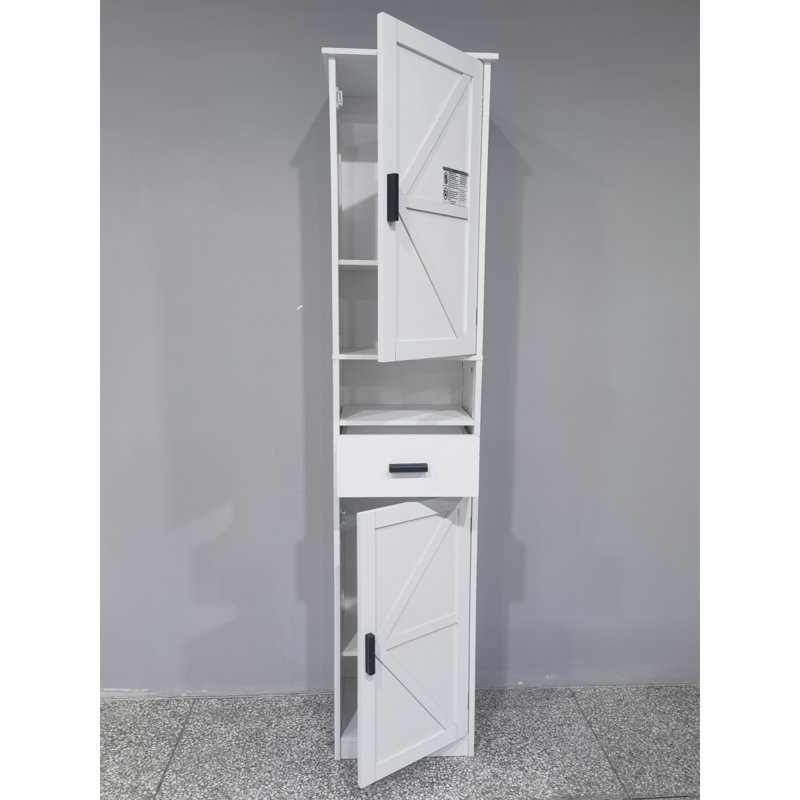 69"Tall Bathroom Storage Cabinet With 2 Barn Doors And 1 Drawer, Narrow Storage Unit, Adjustable Shelves,Floor Cabinet For Bathroom, Living Room, Entryway,Kitchen