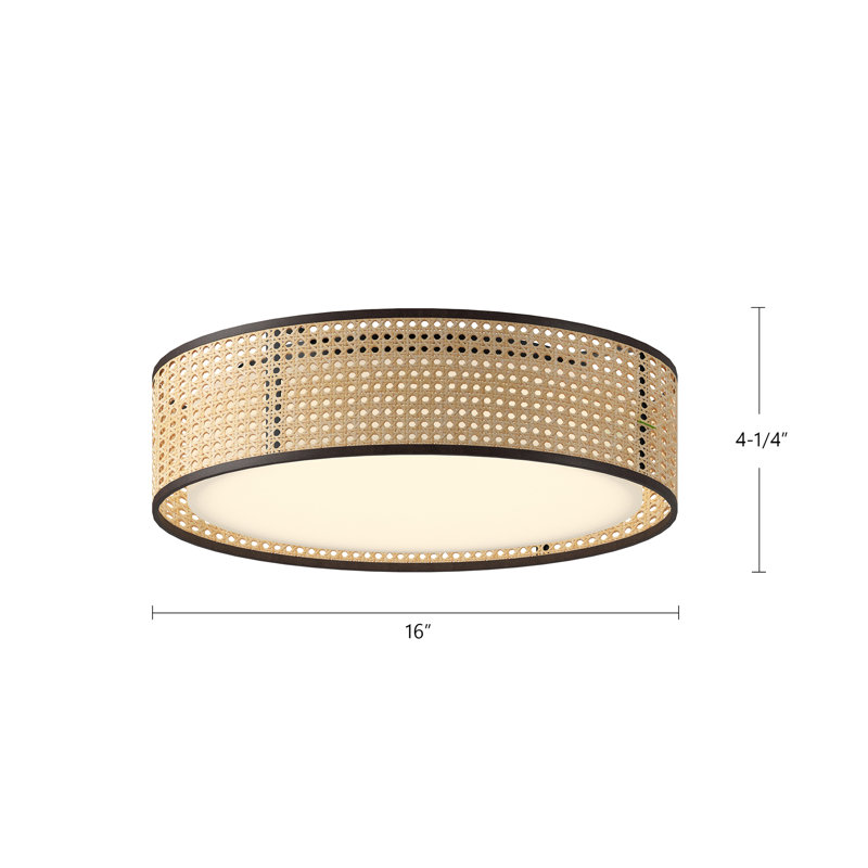 Plafonnier encastré en rotin Lyla, H 4,25 po x l 16 po x P 16 po