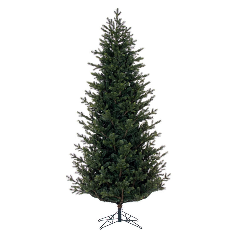 Vickerman 12' x 72" Slim Welch Fraser Fir Artificial UnLit Christmas Tree with 8626 Realistic Blend of PE/PVC Tips, Metal Hinged Branches, Folding Metal Tree Stand