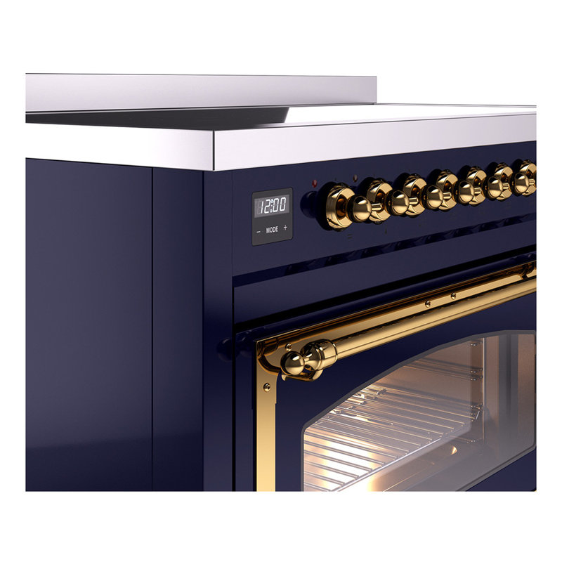 ILVE Nostalgie II Noblesse 48 dans la gamme d'induction, 6 éléments d'induction (porte en verre), Bleu minuit / laiton