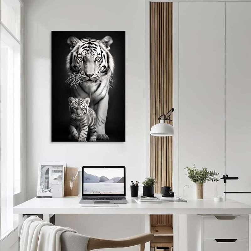 Canvas Wall Art Tiger Decor Picture Tiger And Cub Painting Wild Animal Poster Modern Artwork, 60 cm H x 40 cm W