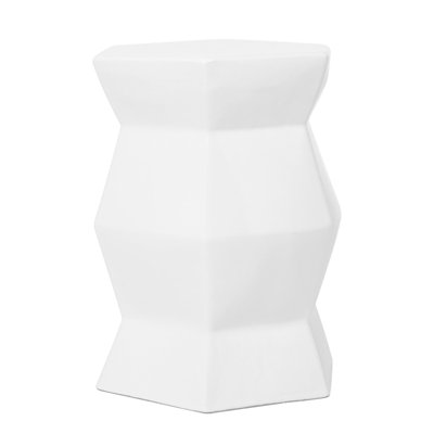 White Indoor/outdoor Drum Stool - 13"x16.6" Modern Side Table Accent Design Glaze