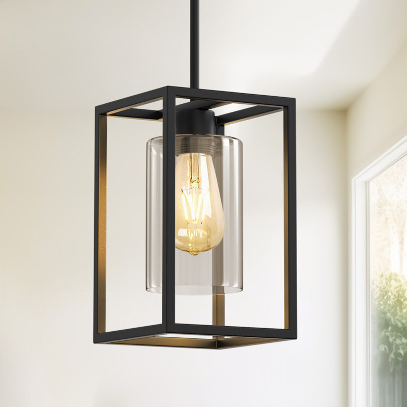 1-Light Square / Rectangle Kitchen Island Lantern Pendant Light Aluminum Single Pendant, Matte Black