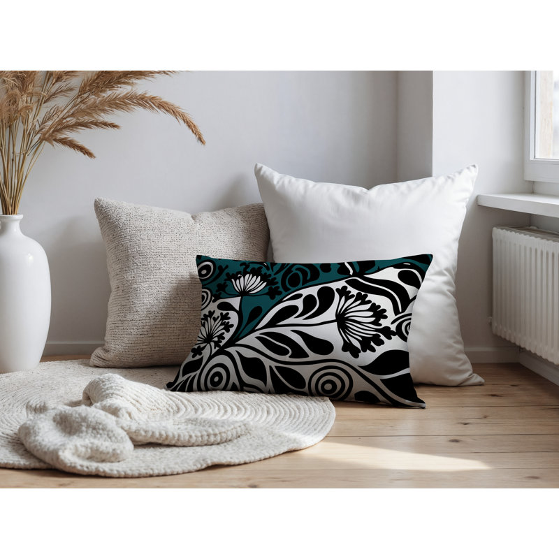 Oreiller rectangulaire réversible intérieur / extérieur Gina, Rectangle H 14 po x l 20 po, Émeraude