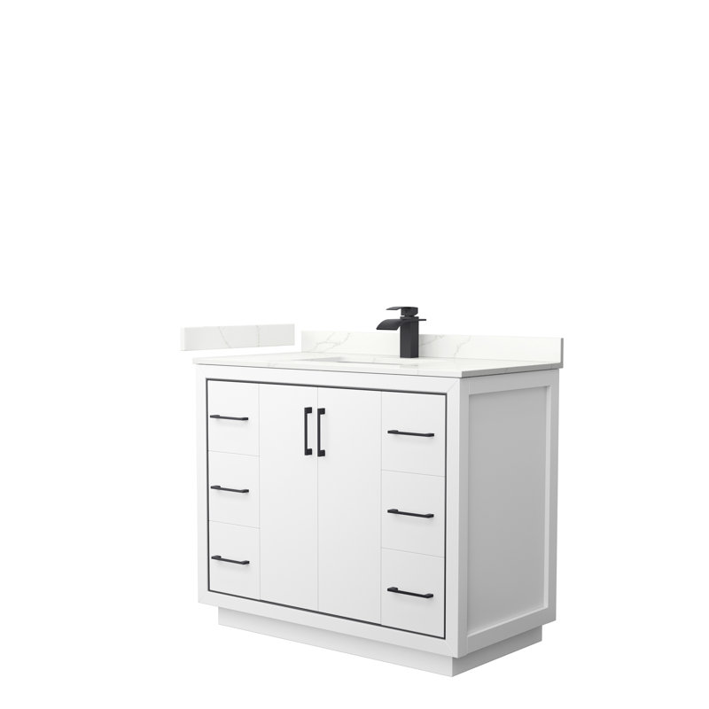 Icon 42'' W Single Vanity, White, Giotto Quartz, Brushed Nickel