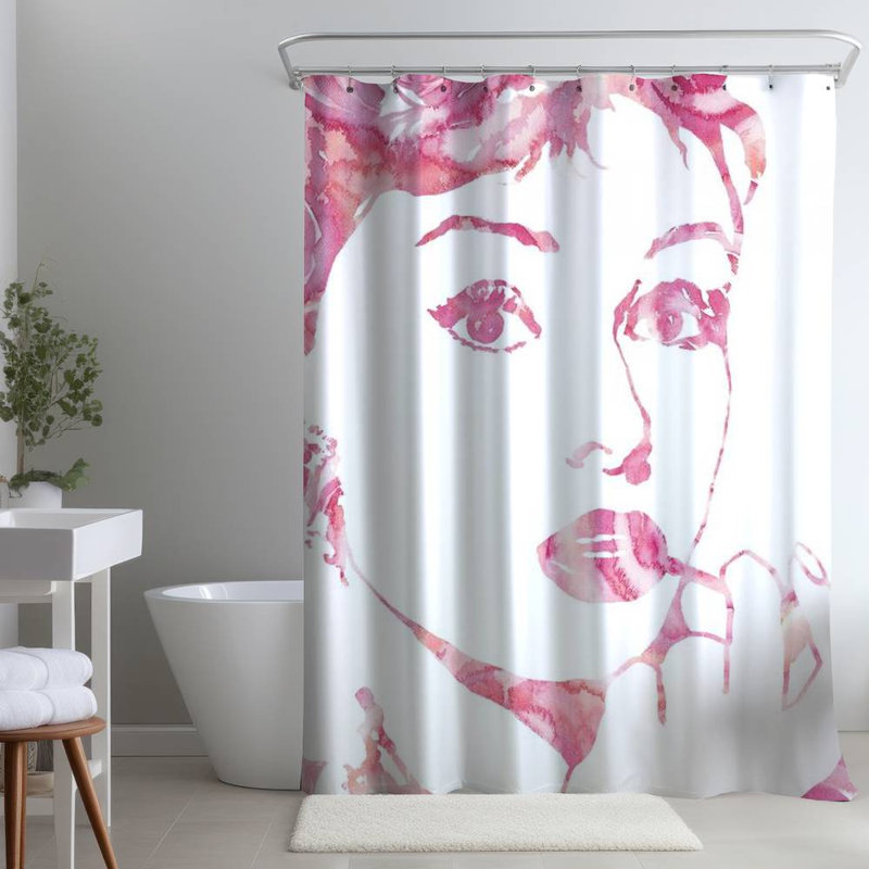 Shower Curtain FI19 – Polyester Shower Curtain, Dye Sublimation Print, 71" W × 74" L, White/Light Pink