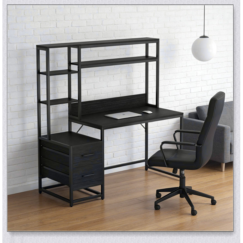 Grande table d'écriture polyvalente avec tiroirs, bahut et tablettes de rangement pour la maison ou le bureau
