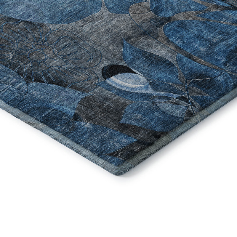 Tapis bleu Cerrito AMF558 lavable à la machine de qualité supérieure, Tapis de couloir 2 pi 3 po x 7 pi 6 po