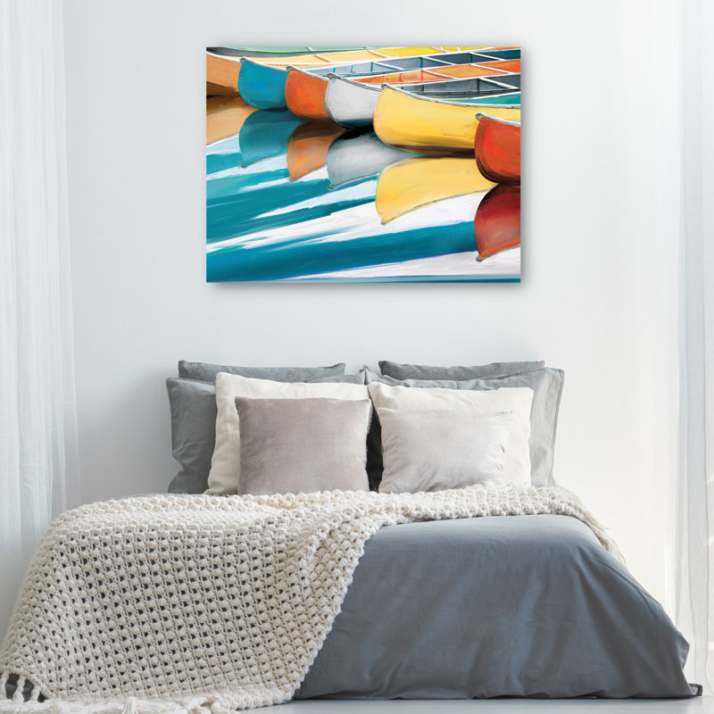 «Canoes» par Studio Arts, reproduction d'art sur toile, H 11 po x l 14 po, Toile tendue