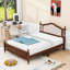 Grand lit plateforme en bois avec tête de lit tapissier et pieds centraux-252057939