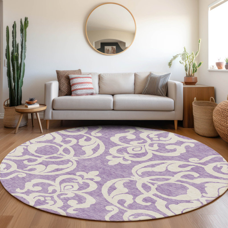 Premium Machine Washable Prisco Purple Rug, Round 8'