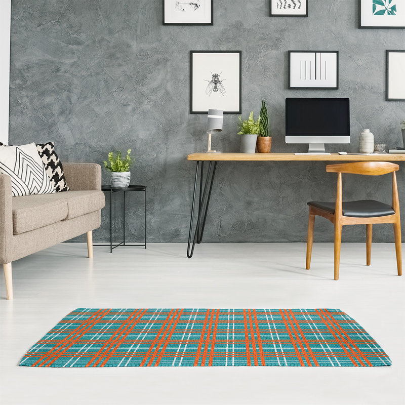 Tapis à carreaux bleu, Rectangle 4 pi x 6 pi