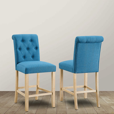 Ensemble de 2 tabourets en bois massif à dossier à hauteur de comptoir Siena, bleu