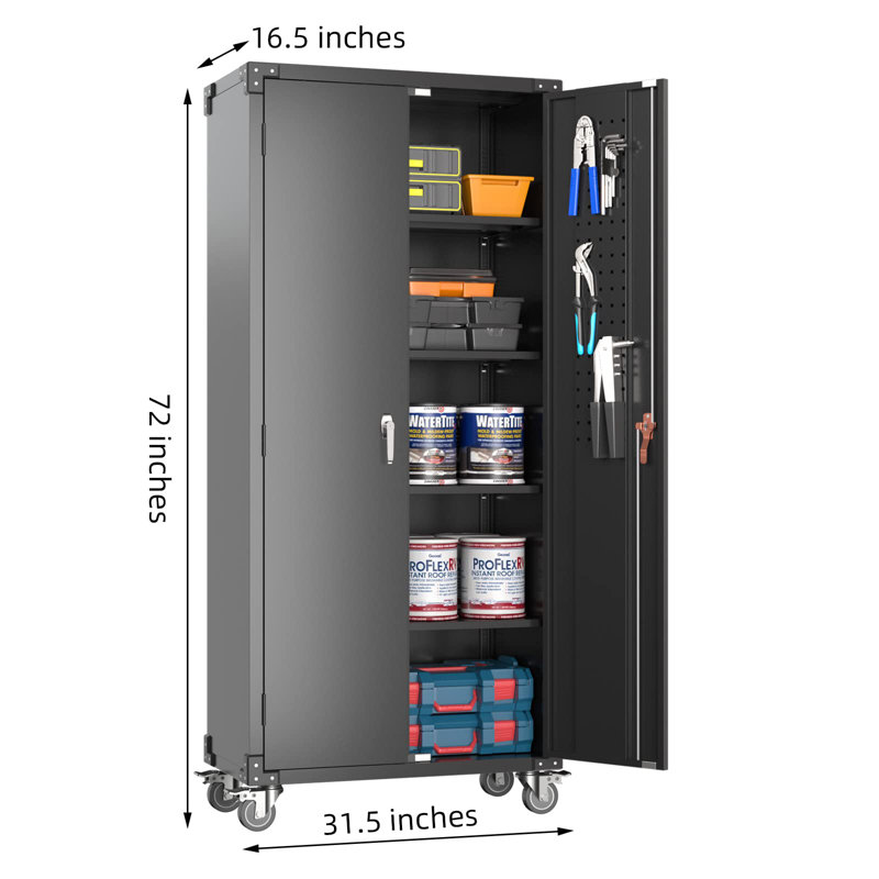 72" H x 31.5" W x 16.5" D Metal Storage Cabinet with Lockable Doors and Shelves, Black