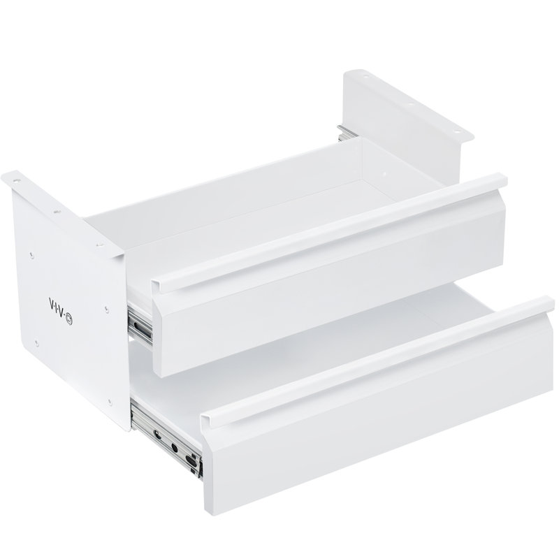 VIVO White Dual Level Pull Out Under Desk Storage Drawer Set without Shell