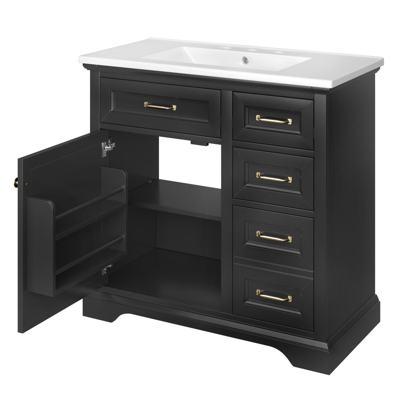 Meuble-lavabo 36 po avec comptoir en céramique, Noir